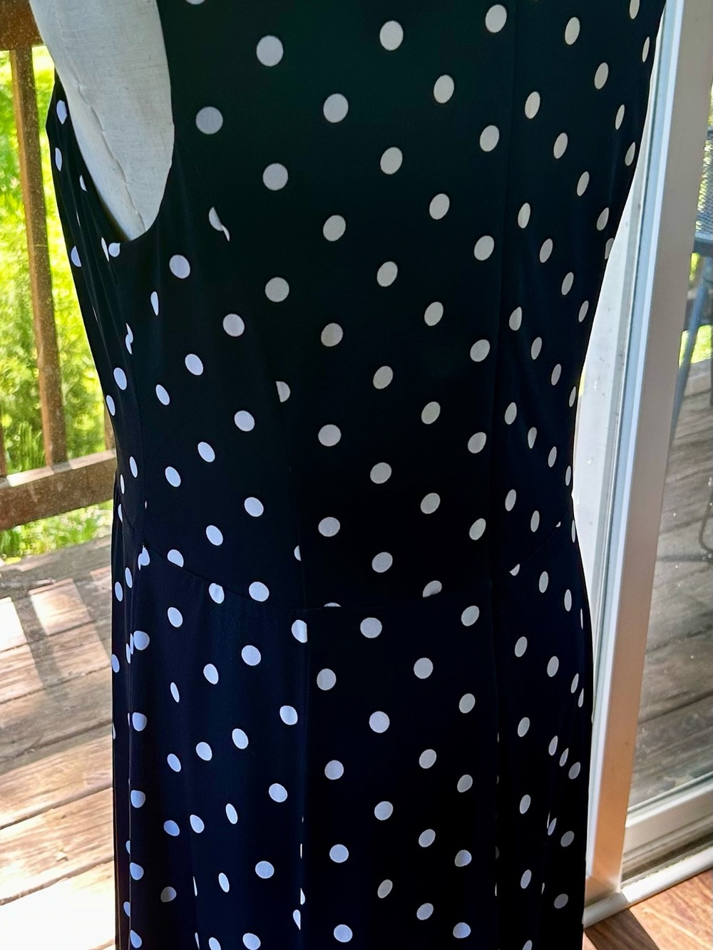Christopher & Banks Navy Blue /White Polka Dot Sleeveless Midi Dress Sz 8 zipper - Picture 5 of 8